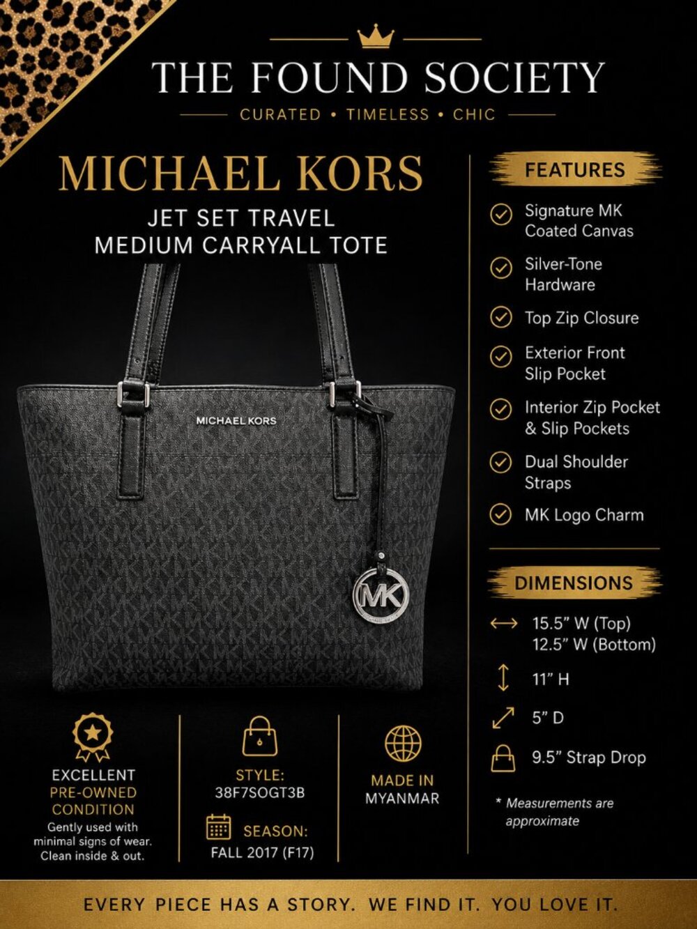 Michael Kors Jet Set Travel Medium Carryall Tote Black Signature MK EUC